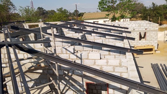 Structural steel works for the roof at Chisamba